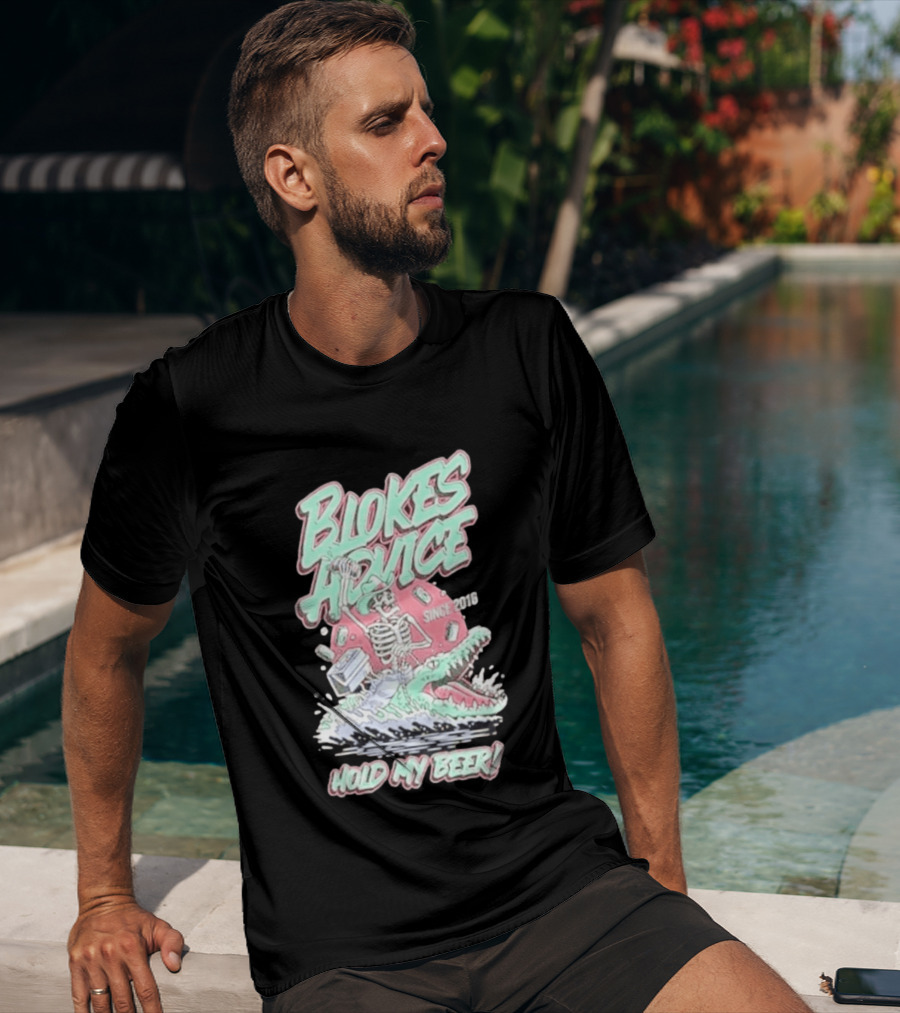 Blokes Advice Since 2016 Hold My Beer Skeleton Riding Alligator T-Shirt