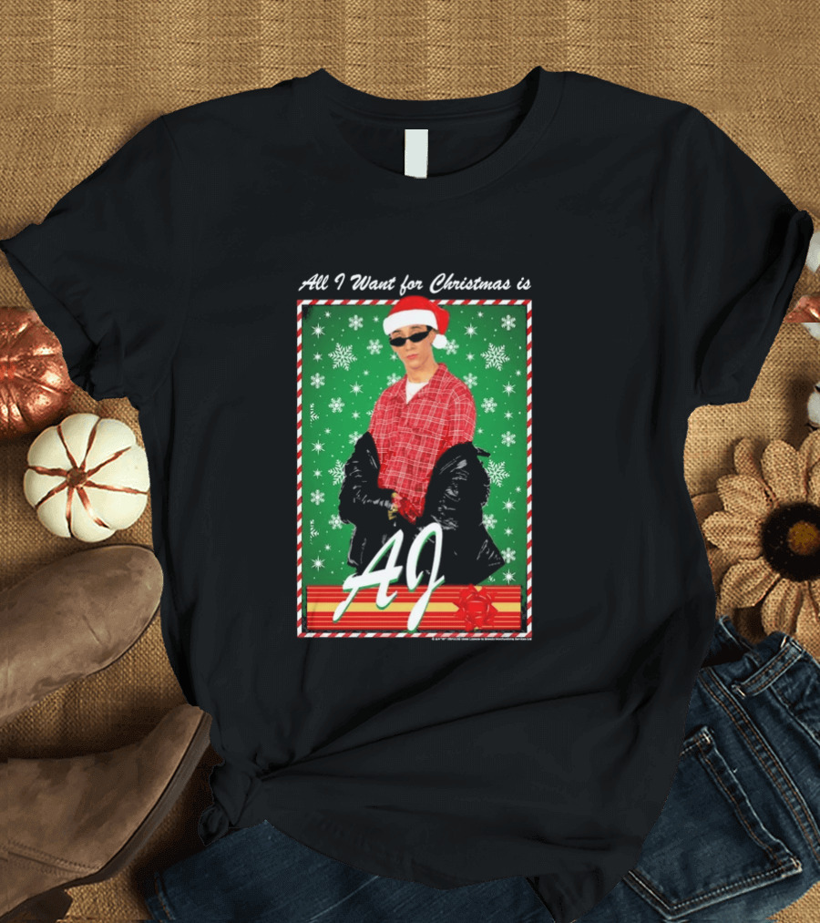 Backstreet Boys AJ All I Want For Christmas Santa Hat Snowflakes Junior T-Shirt