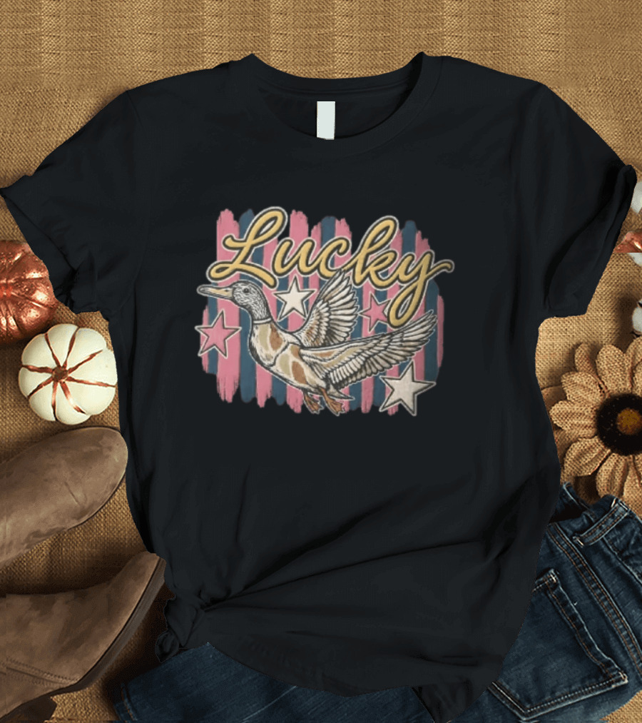 Lucky Duck Stars Pink And Blue Stripes T-Shirt