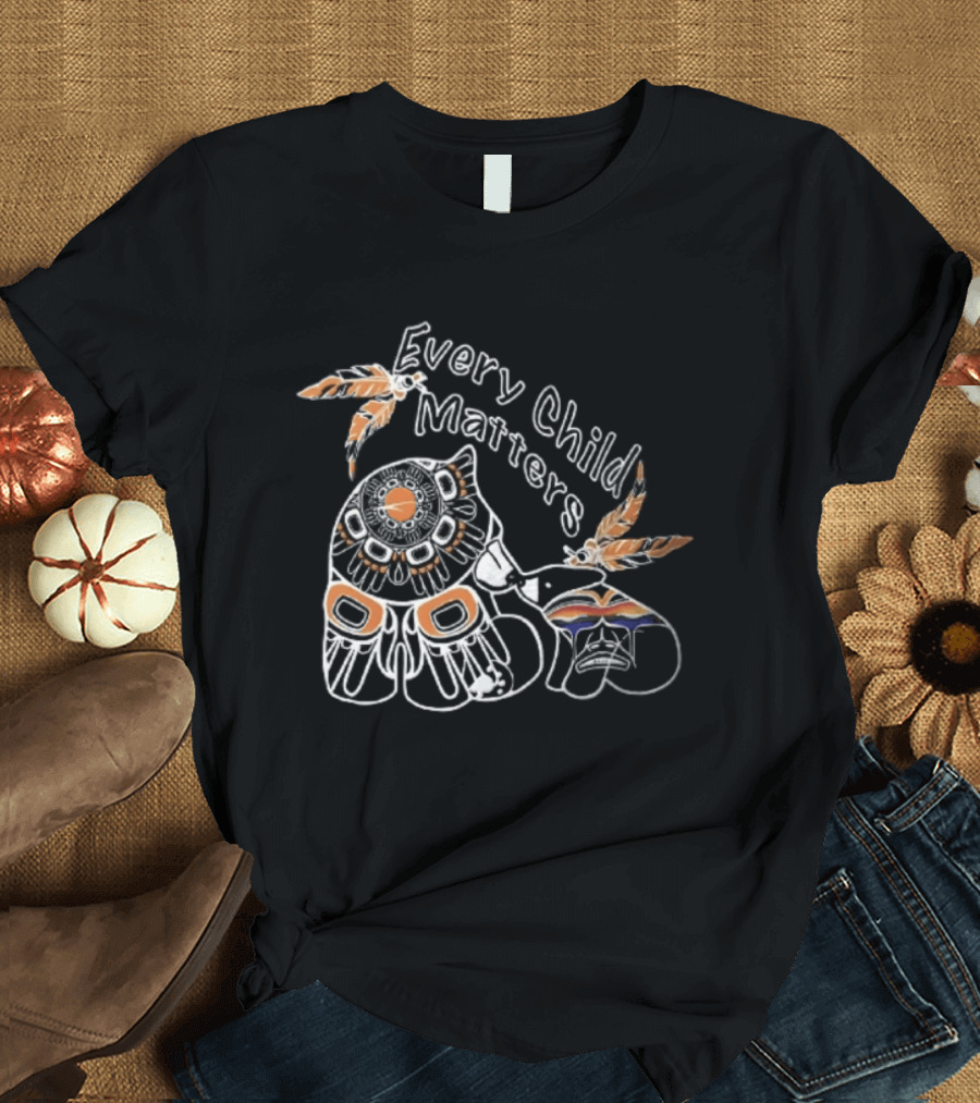 Every Child Matters Bear With Feathers And Rainbow Motif T-Shirt