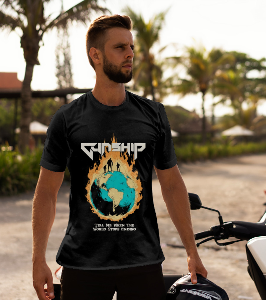 Gunship Tell Me When The World Stops Ending Flaming Earth T-Shirt