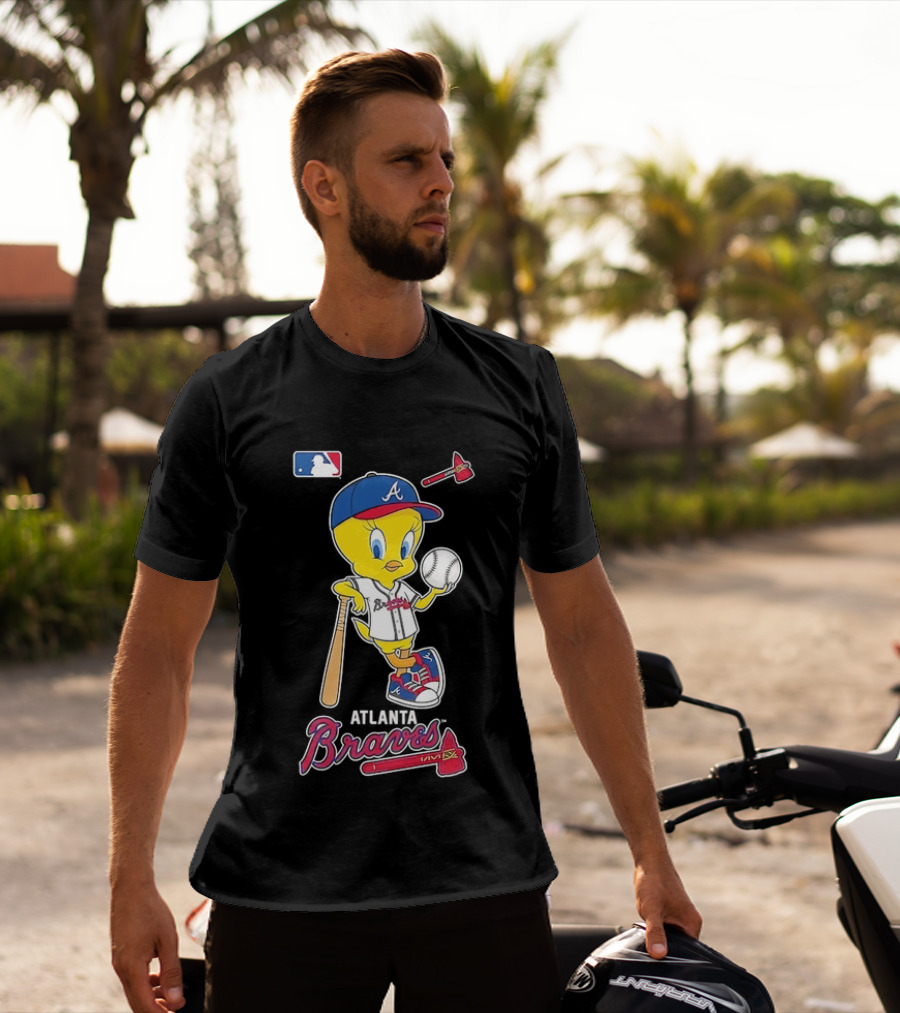 MLB Atlanta Braves Tweety Bird Baseball Bat And Ball T-Shirt