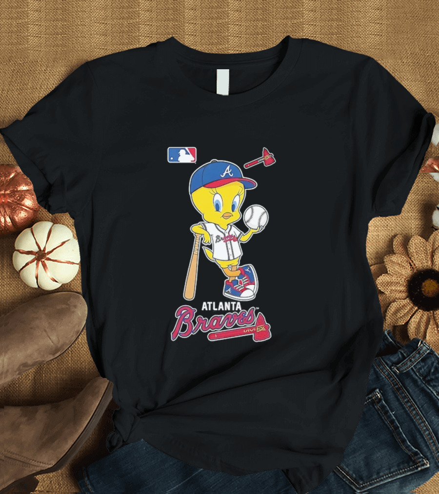 MLB Atlanta Braves Tweety Bird Baseball Bat And Ball T-Shirt