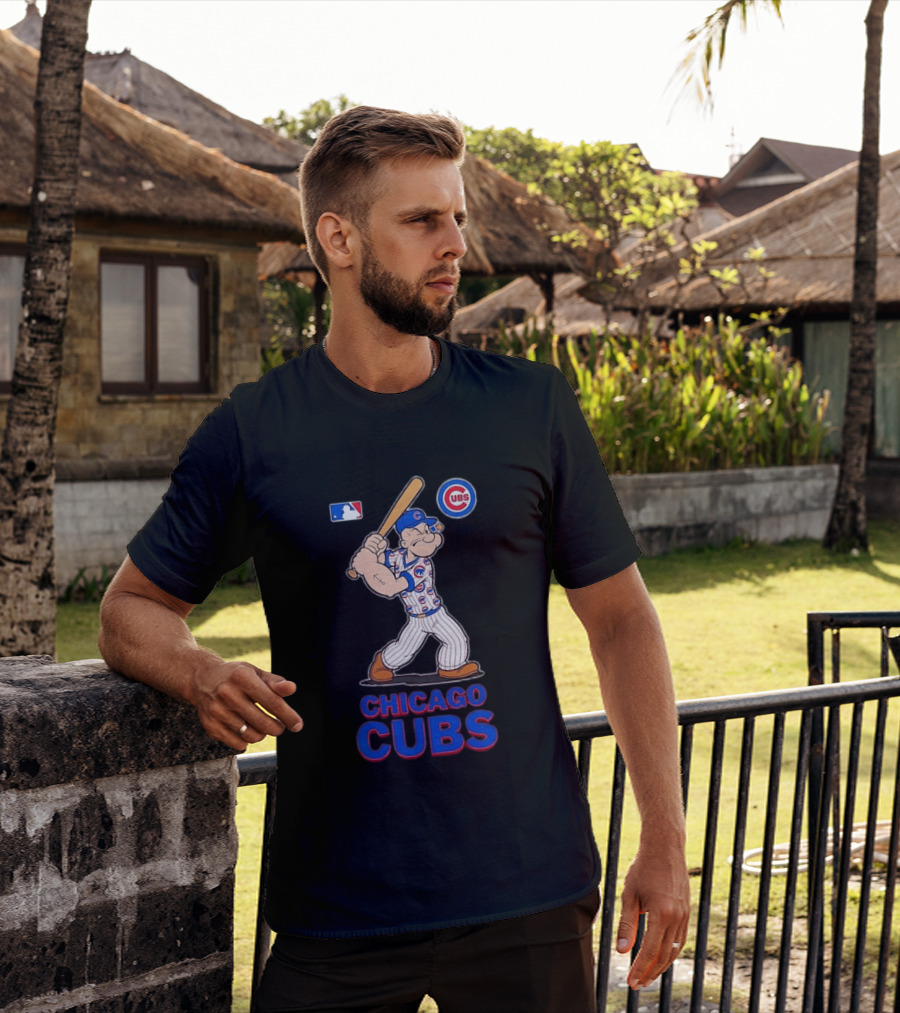 MLB Popeye Chicago Cubs Cartoon Character Baseball Batting MLB T-Shirt