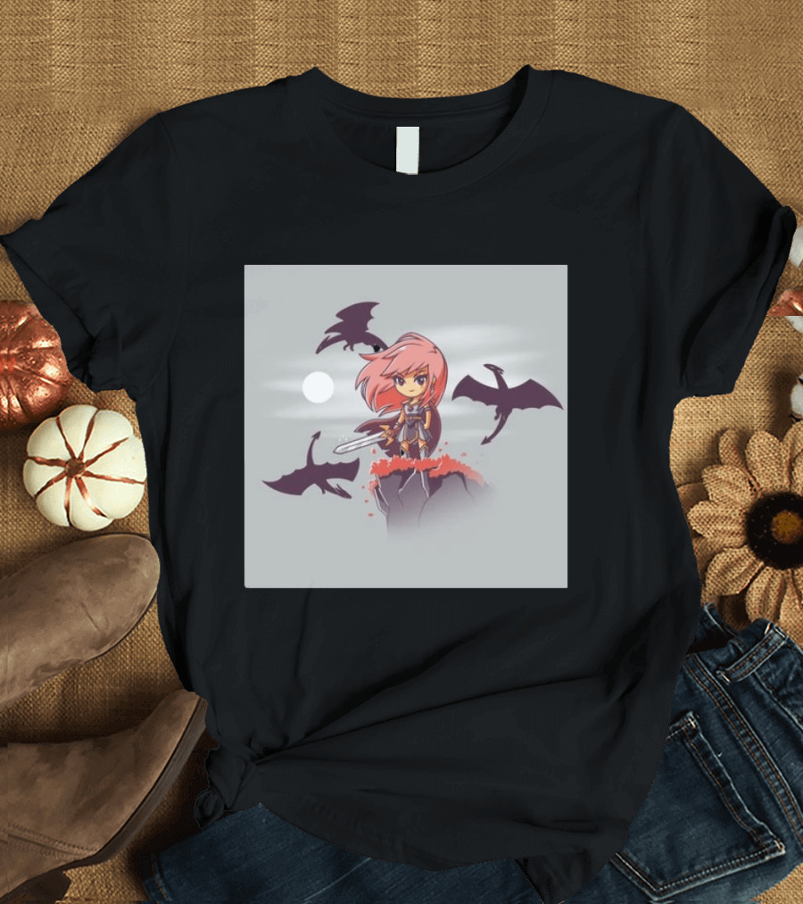 Princesse Guerrière Nerdy Anime Warrior With Sword And Dragons T-Shirt