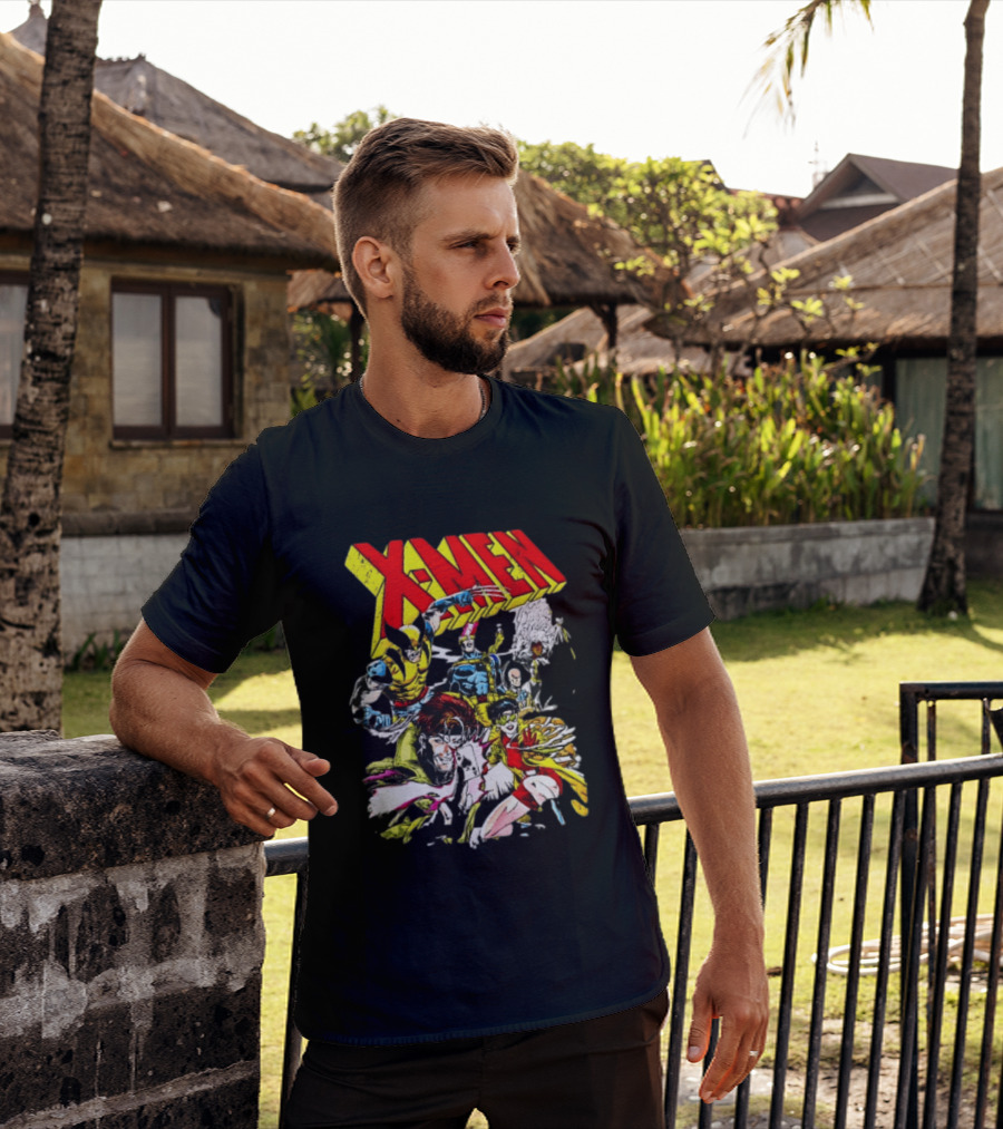 X Men Wolverine Gambit Jubilee Cyclops Storm Classic Comic Characters Distressed T-Shirt