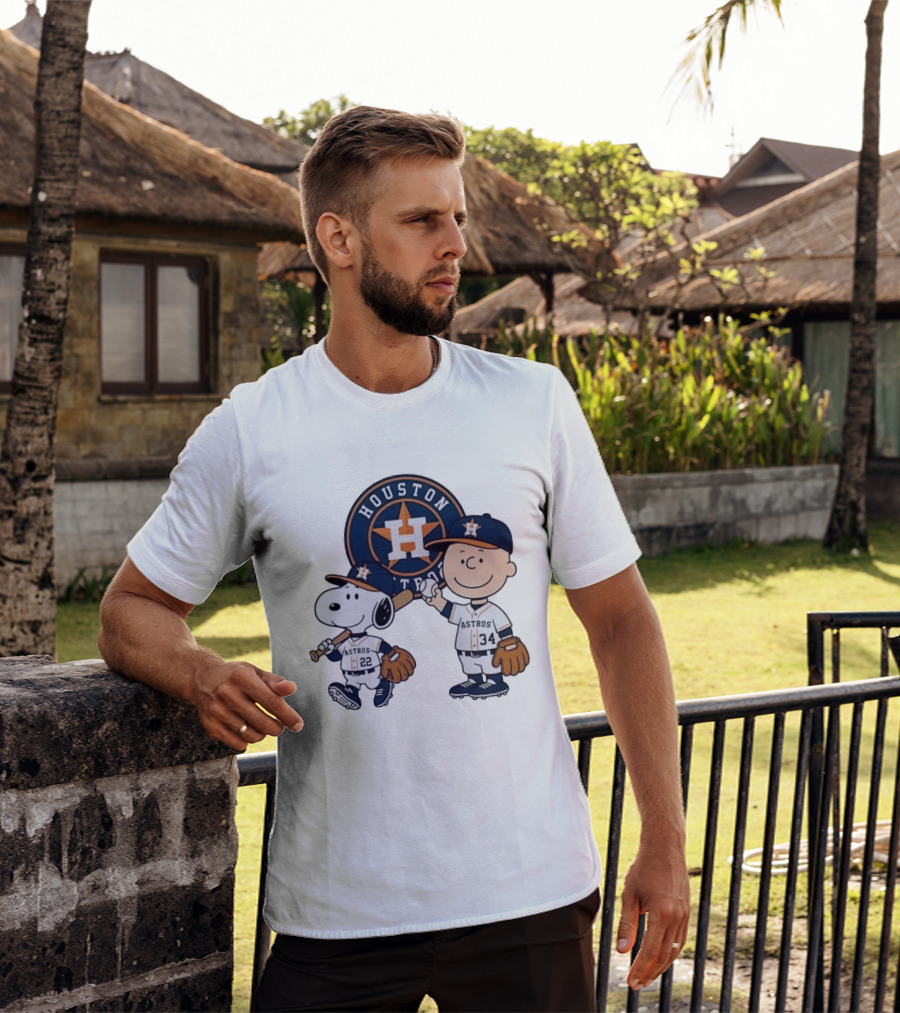 Houston Astros Snoopy Charlie Brown Baseball Player Characters T-Shirt