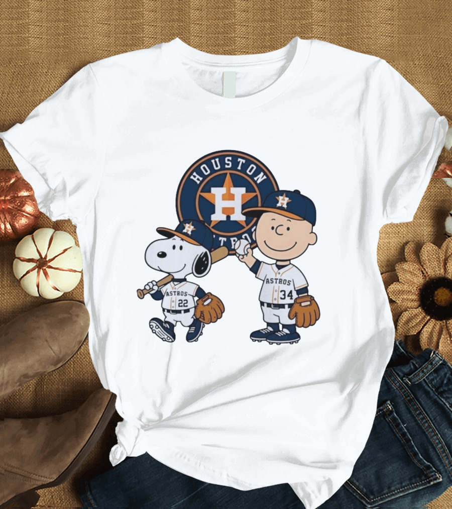 Houston Astros Snoopy Charlie Brown Baseball Player Characters T-Shirt