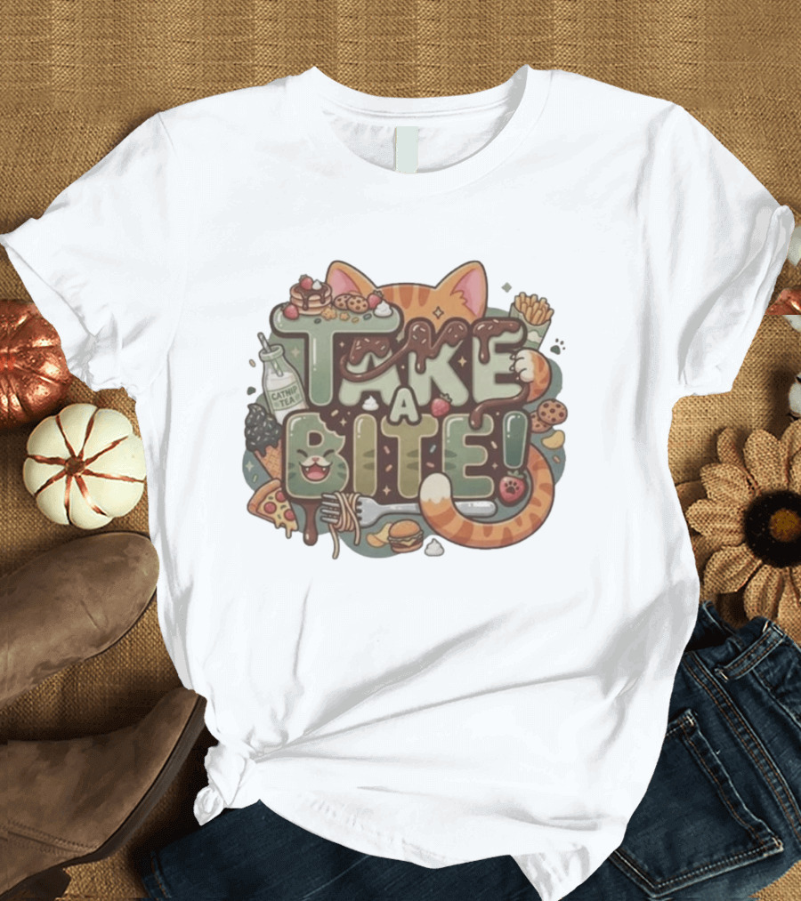 Take A Bite Tabitha's Choice Catnip Tea Pizza Cookies Fries Cat Burger T-Shirt