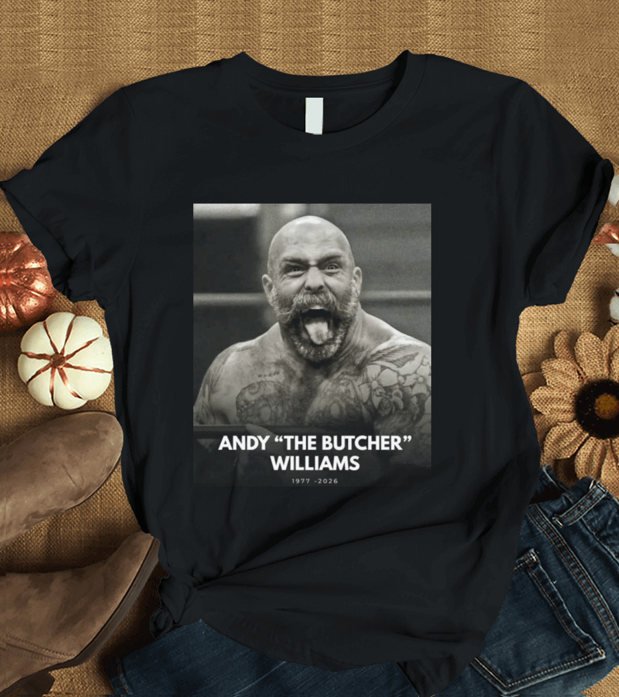 Andy The Butcher Williams 1977 2026 Tattooed Beard Black And White Image T-Shirt