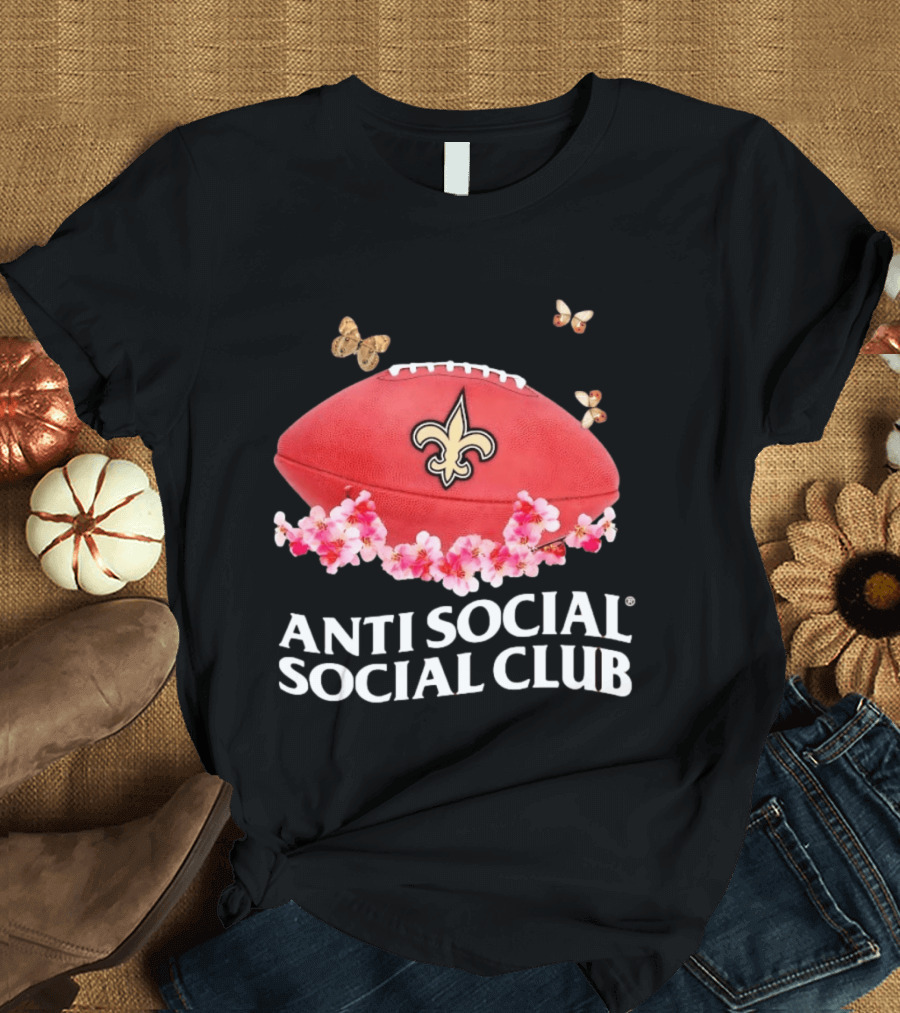 Anti Social Social Club New Orleans Saints Football Fleur De Lis Floral Butterflies T-Shirt