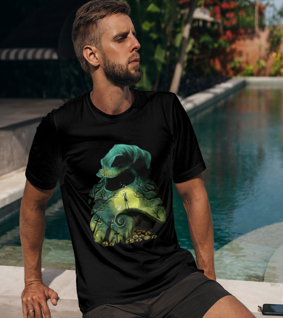 The Nightmare Before Christmas Jack Skellington Zero Oogie Boogie Moonlit Scene T-Shirt