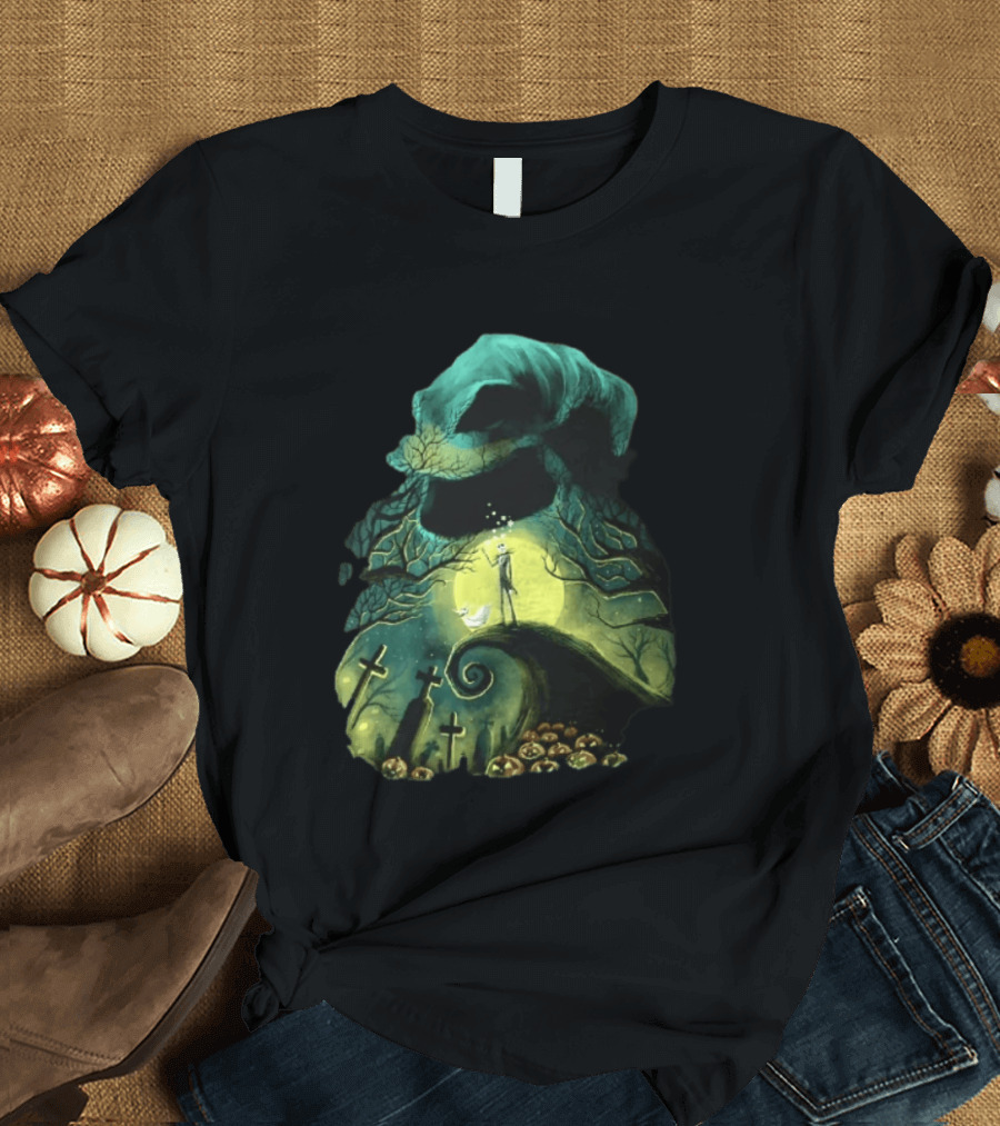 The Nightmare Before Christmas Jack Skellington Zero Oogie Boogie Moonlit Scene T-Shirt