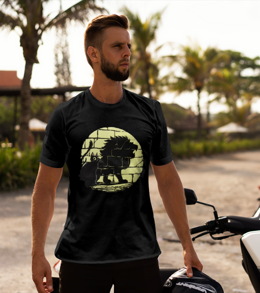 Lion Shadow Black Cat Courageous Kitten Moon T-Shirt