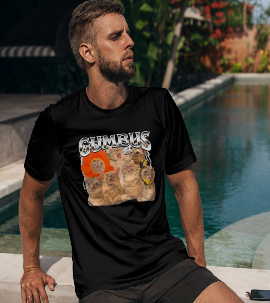 GUMBUS Funny Cat Faces With Flower And Bee Outfits T-Shirt