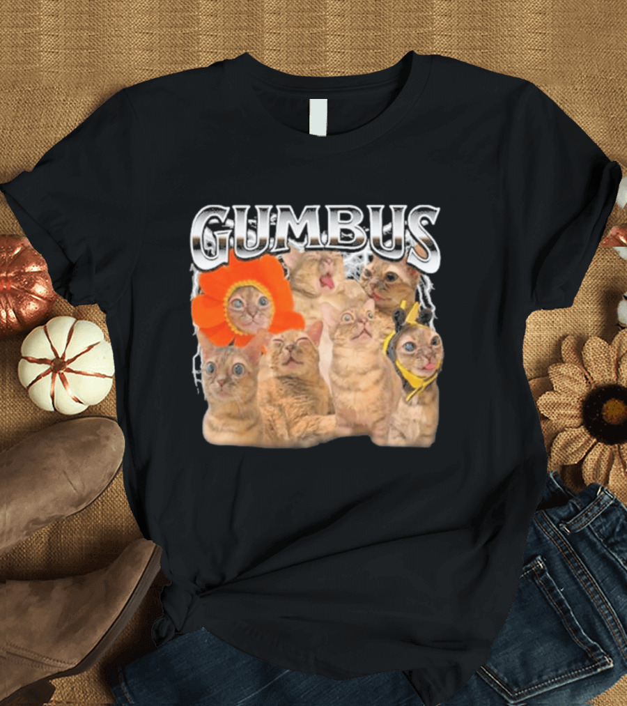 GUMBUS Funny Cat Faces With Flower And Bee Outfits T-Shirt