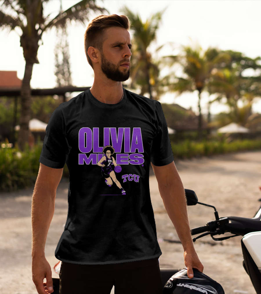 TCU Basketball Olivia Miles Name Pose Purple And White Basketball Player T-Shirt