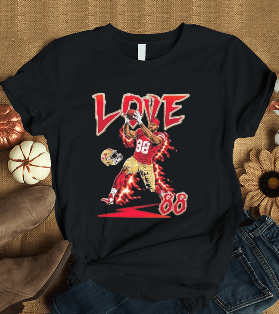Daejon Love San Francisco 49ers No 88 Football Star Catching Action T-Shirt