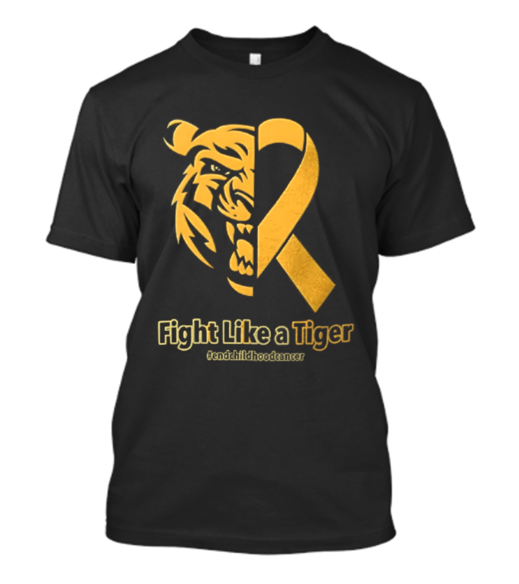 Fight Like A Tiger Childhood Cancer Awareness Gold Ribbon T-Shirt