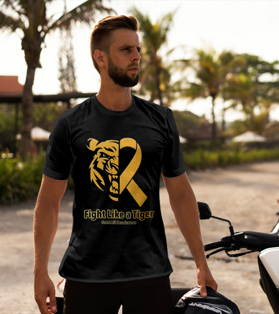 Fight Like A Tiger Childhood Cancer Awareness Gold Ribbon T-Shirt