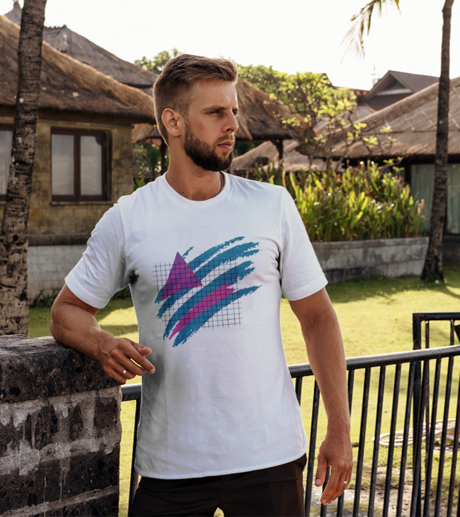 90s Neon Geometric Triangle Grid Retro Aesthetic T-Shirt