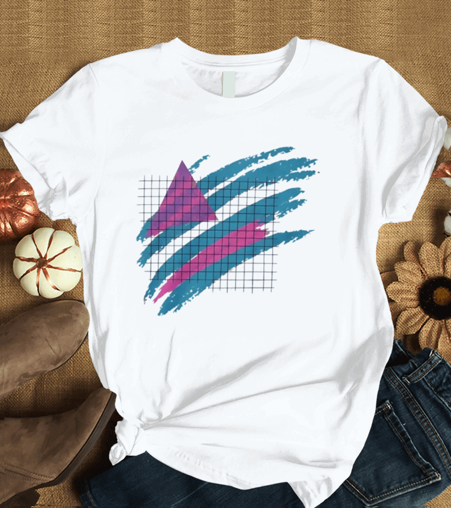 90s Neon Geometric Triangle Grid Retro Aesthetic T-Shirt