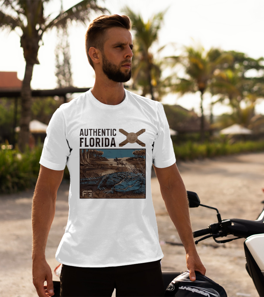 Authentic Florida Alligator With Canoe And Nature Scene T-Shirt