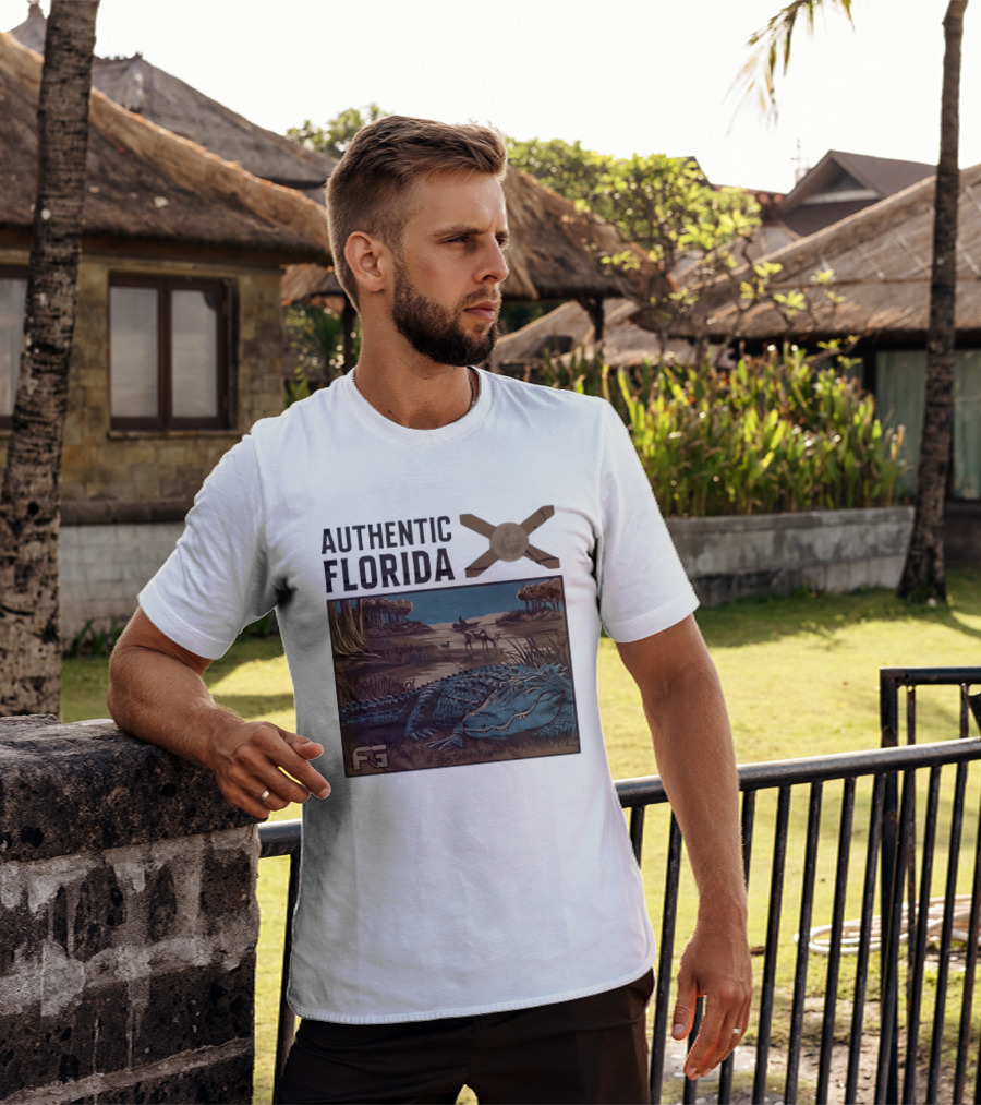Authentic Florida Alligator With Canoe And Nature Scene T-Shirt