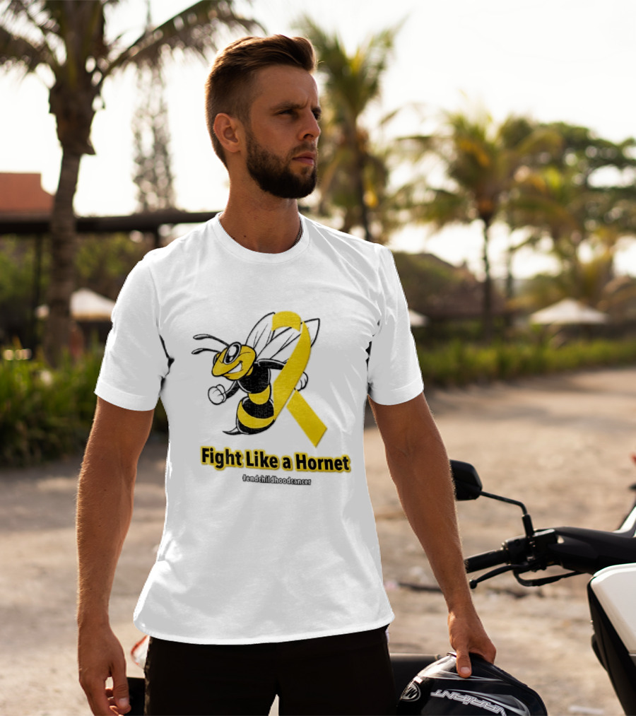 Fight Like A Hornet End Childhood Cancer Awareness Gold Ribbon T-Shirt