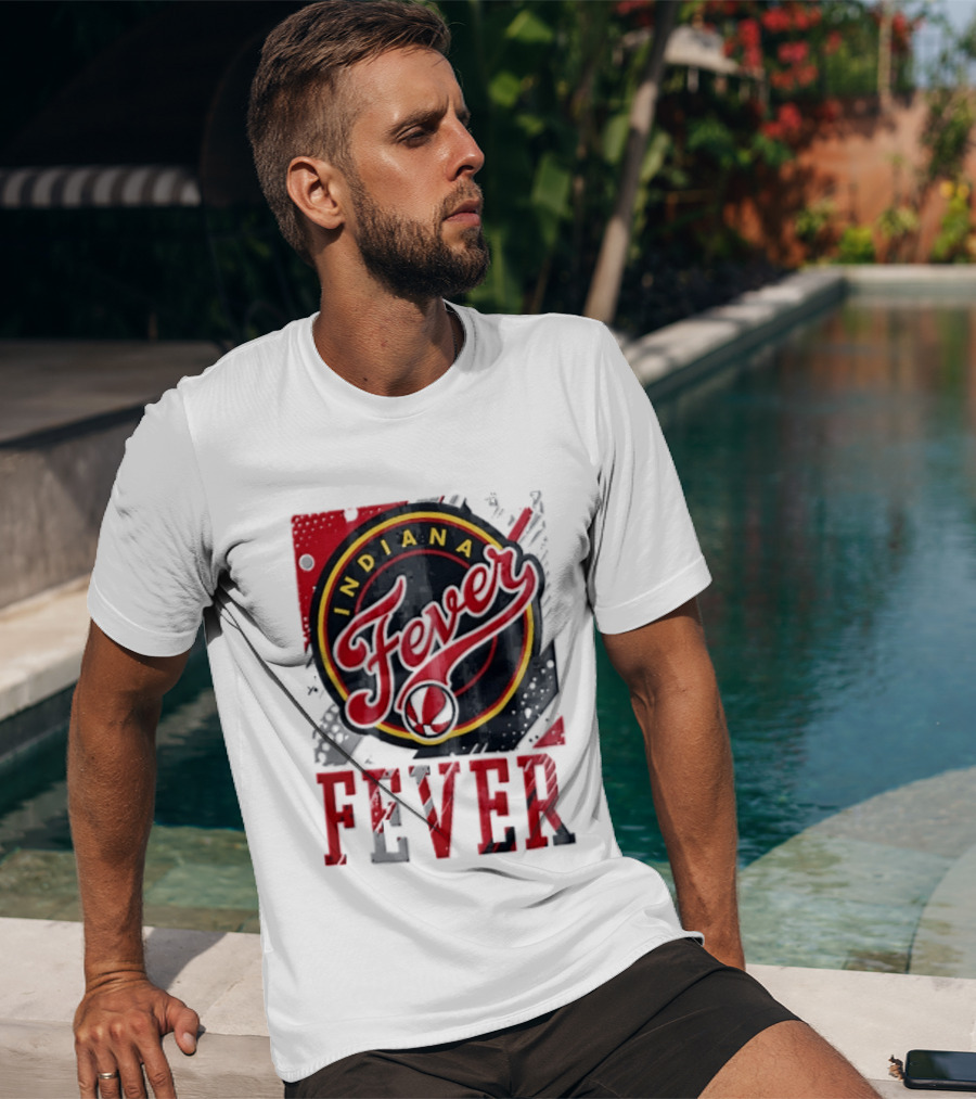 Indiana Fever WNBA Distressed Paint Splatter Basketball Logo Fever T-Shirt