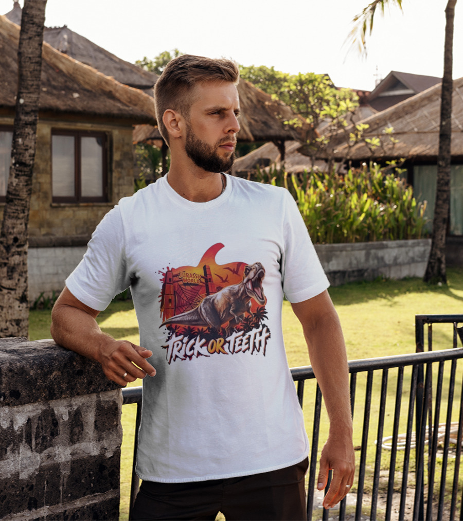 Jurassic World Trick Or Teeth Dinosaur Halloween Pumpkin Gate Rex T-Shirt