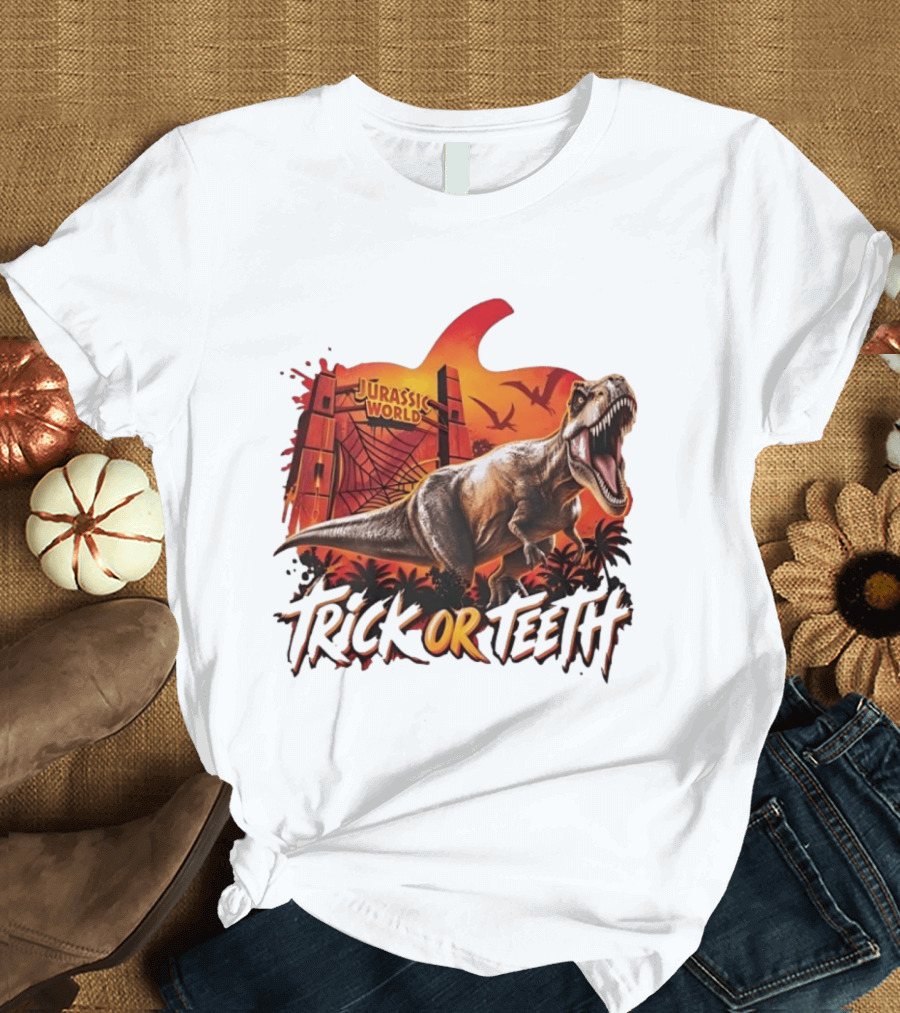 Jurassic World Trick Or Teeth Dinosaur Halloween Pumpkin Gate Rex T-Shirt
