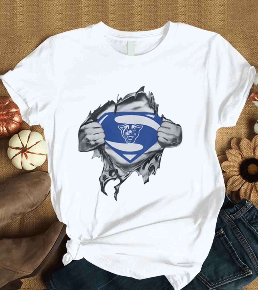 Carolina Panthers Superman Shield Rip Effect T-Shirt