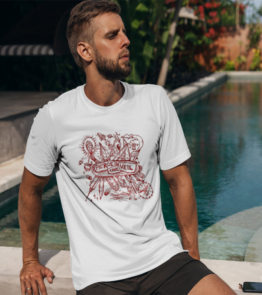 Pierce The Veil Misadventures Band Album Cover Art Red Scribble T-Shirt