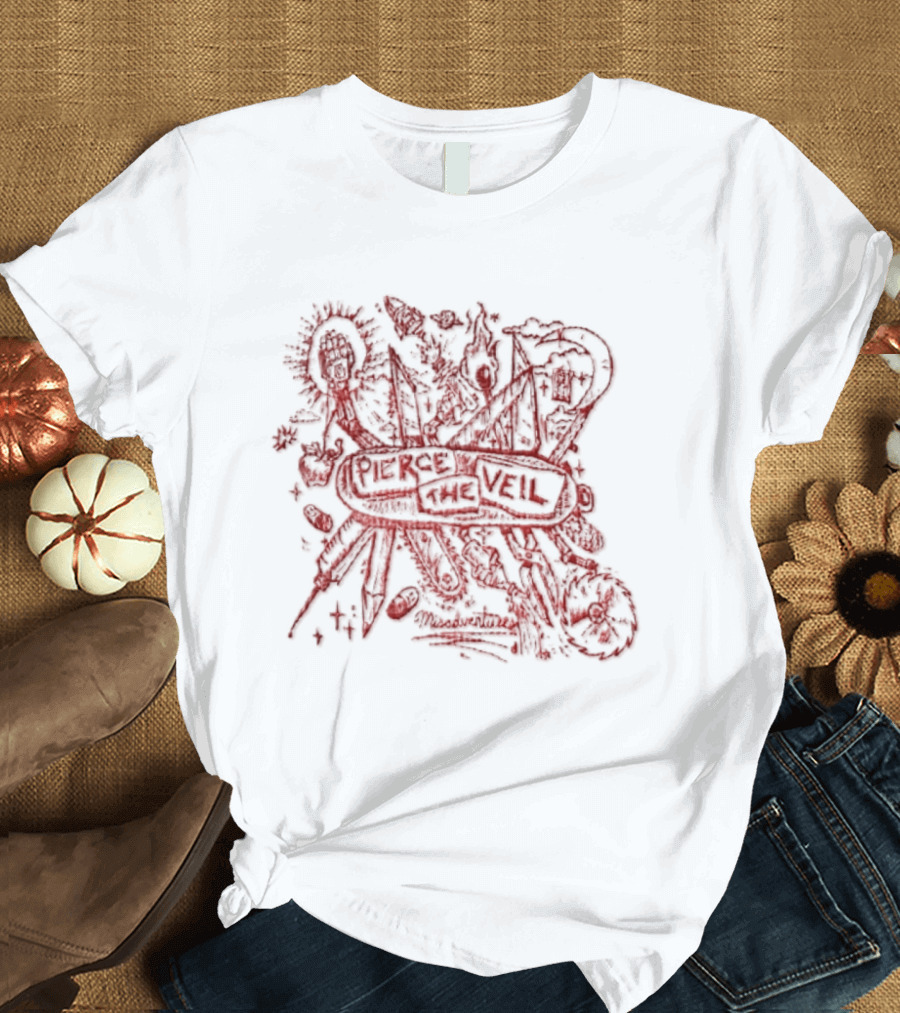 Pierce The Veil Misadventures Band Album Cover Art Red Scribble T-Shirt