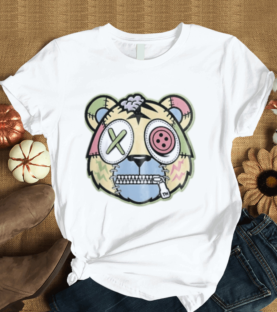Tm Cartoon Patchwork Zombie Bear Button Eye Zipper Mouth T-Shirt