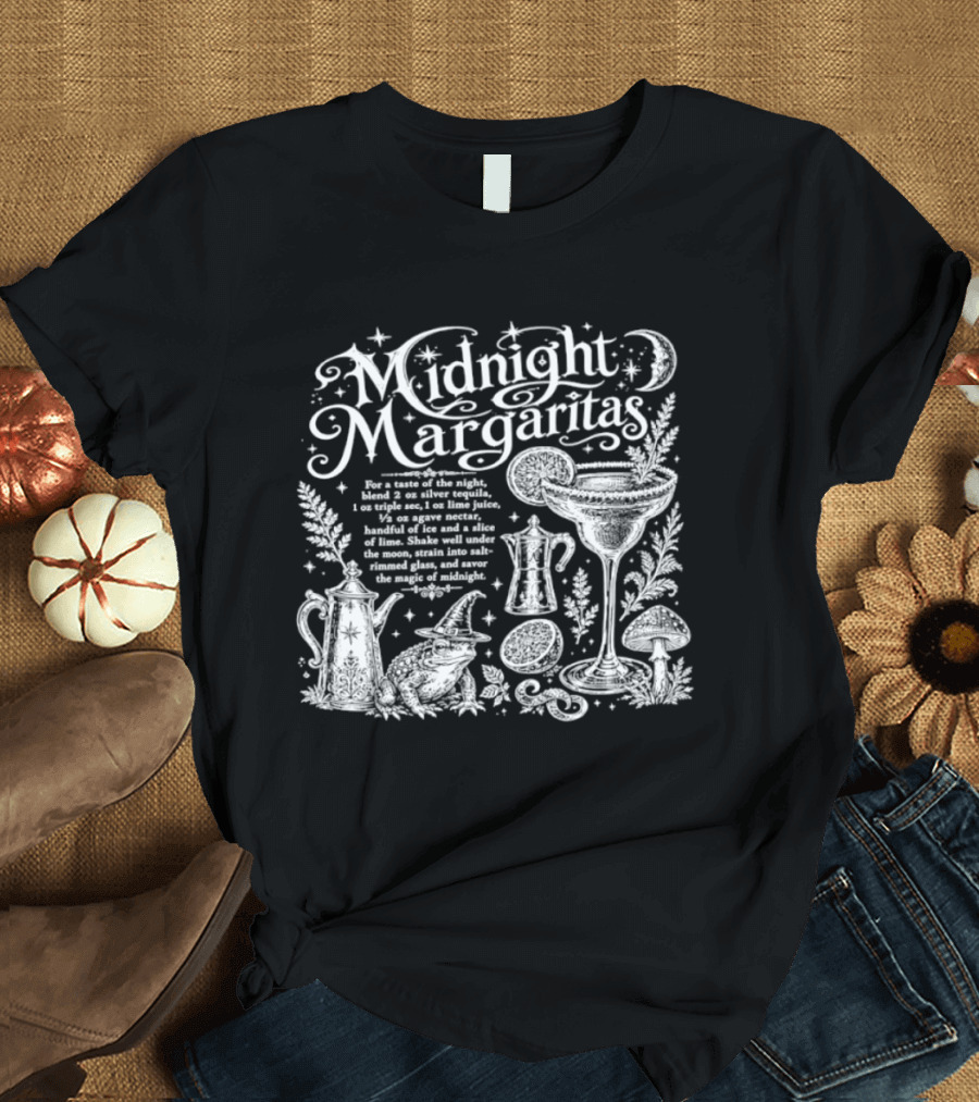 Midnight Margaritas Recipe With Witchy Cocktail Elements And Moon Stars T-Shirt