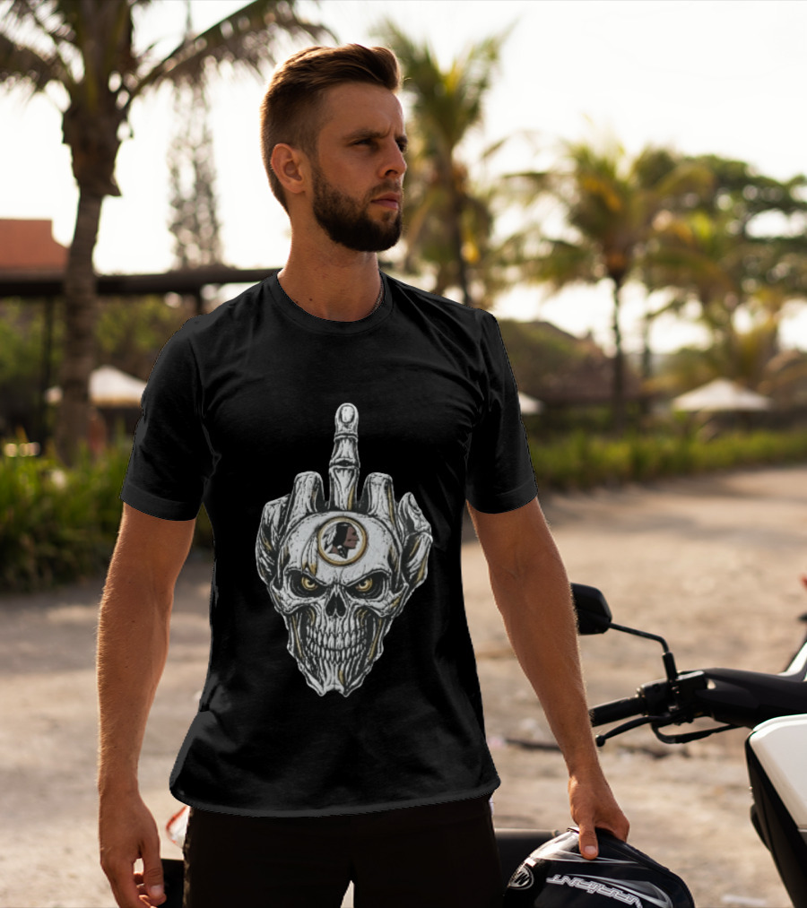 Washington Redskins Skull With Middle Finger Skeleton Hand T-Shirt