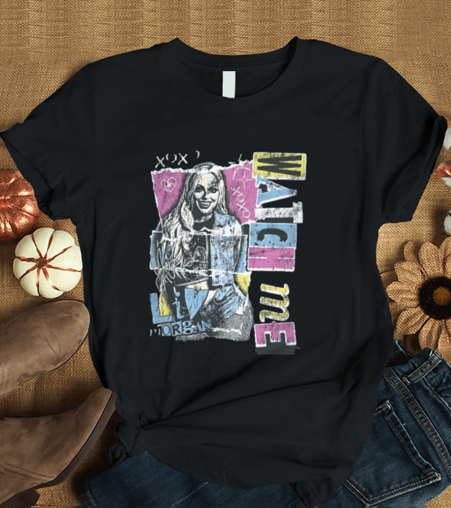 Me Xoxo Liv Morgan Denim Vest Distressed Halftone Torn Paper Collage T-Shirt