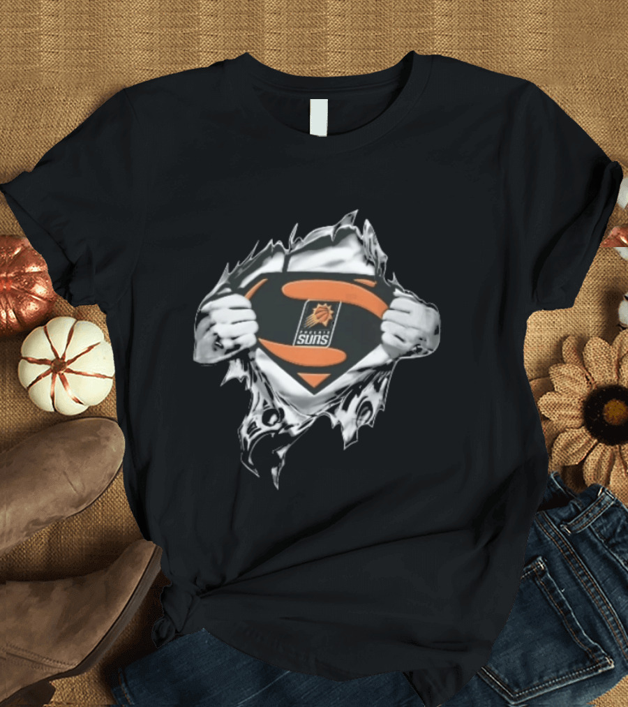 Phoenix Suns Superman Shield Ripped Chest NBA Hands Pulling Open T-Shirt
