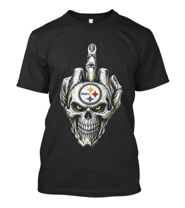 Pittsburgh Steelers Skull Middle Finger Gesture Football Fan T-Shirt