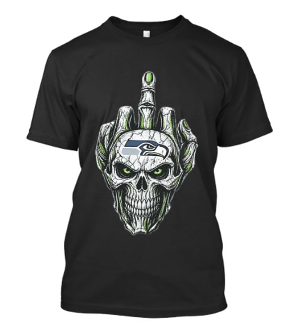Seattle Seahawks Skull Skeleton Middle Finger Gesture Fan T-Shirt