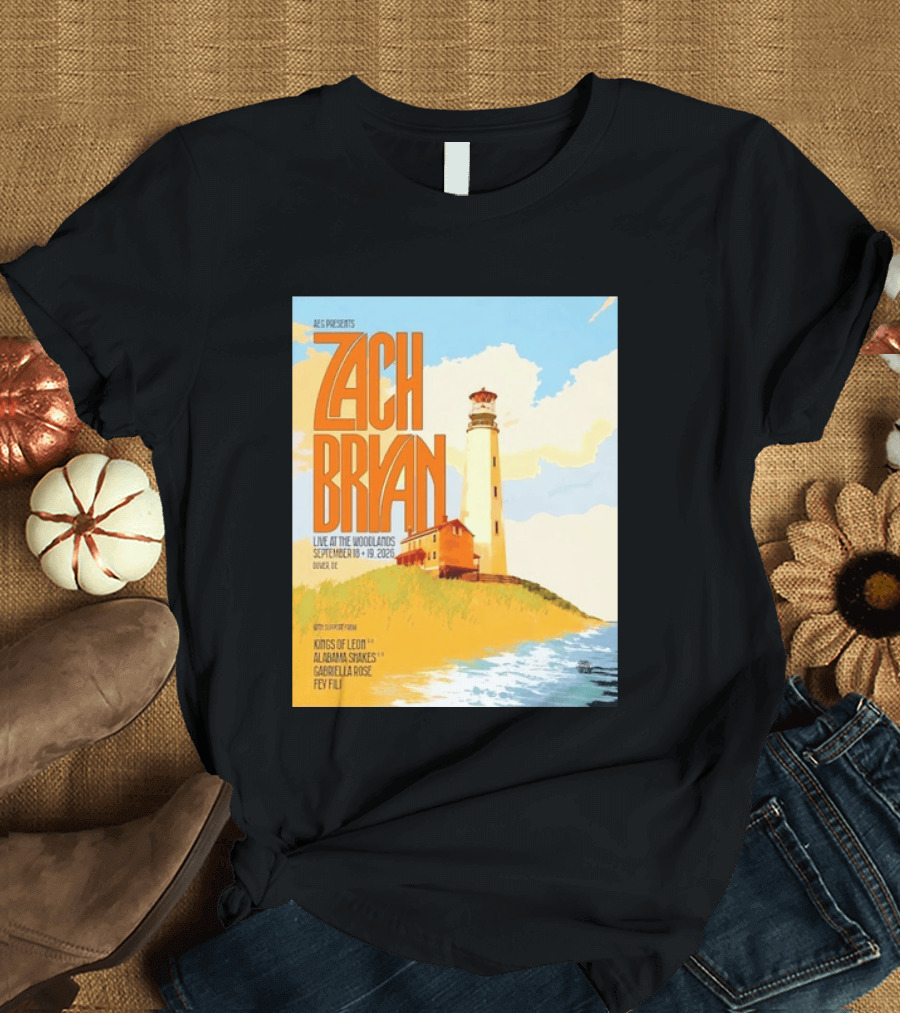 Zach Bryan Live At The Woodlands September 18 19 2026 Dover DE Kings Of Leon Alabama Shakes Gabriella Rose Feyi Fuli Concert T-Shirt