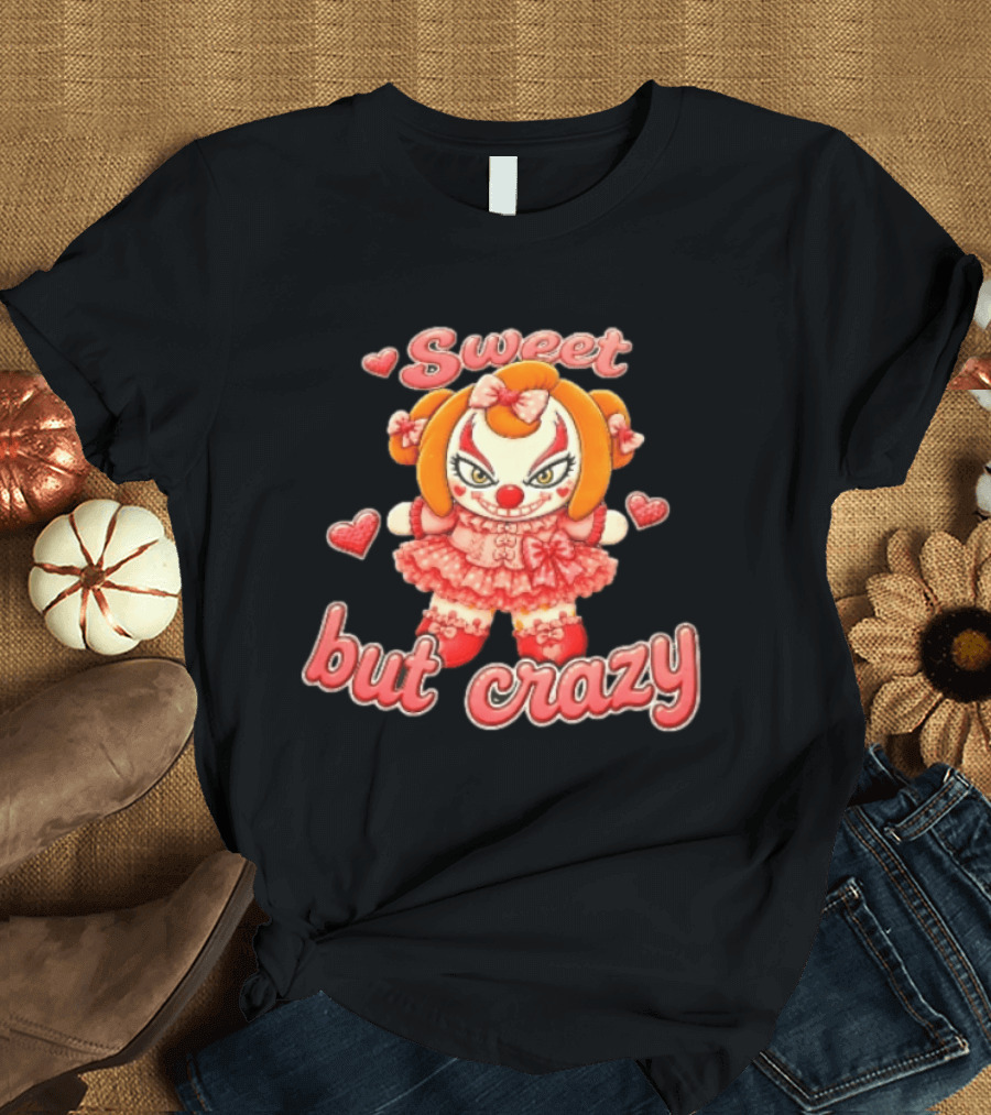 Sweet But Crazy Evil Harlequin Clown Doll Hearts T-Shirt