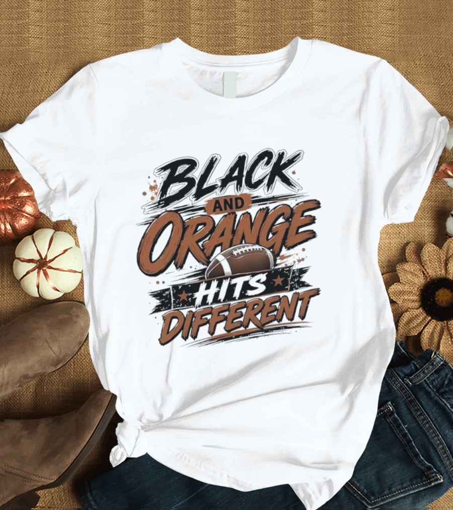 Black And Orange Hits Different Football T-Shirt