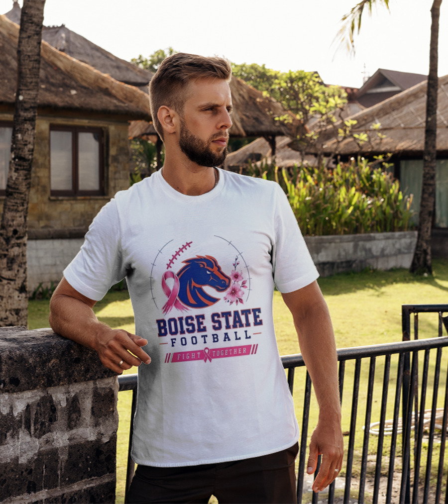 Boise State Broncos Football Fight Together Breast Cancer Awareness Pink Ribbon Flowers T-Shirt