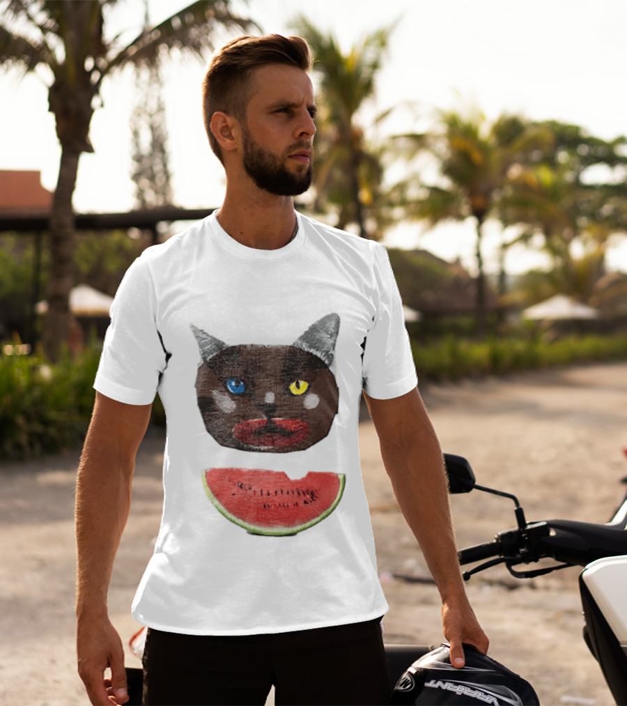 Cat Heterochromia Watermelon Slice Surreal T-Shirt