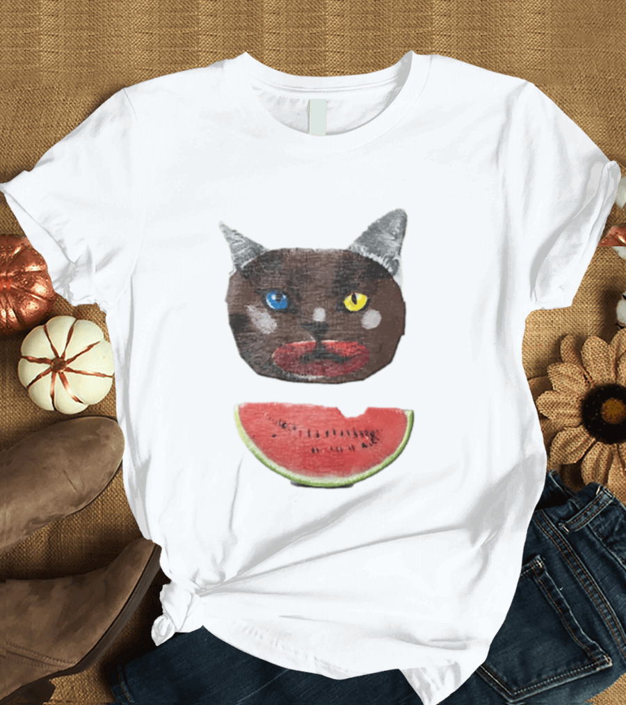 Cat Heterochromia Watermelon Slice Surreal T-Shirt