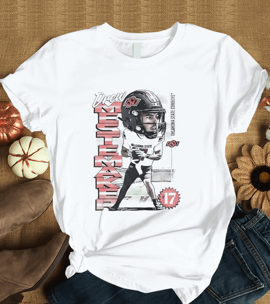 Drew Mestemaker 17 Oklahoma State Cowboys OSU Football T-Shirt