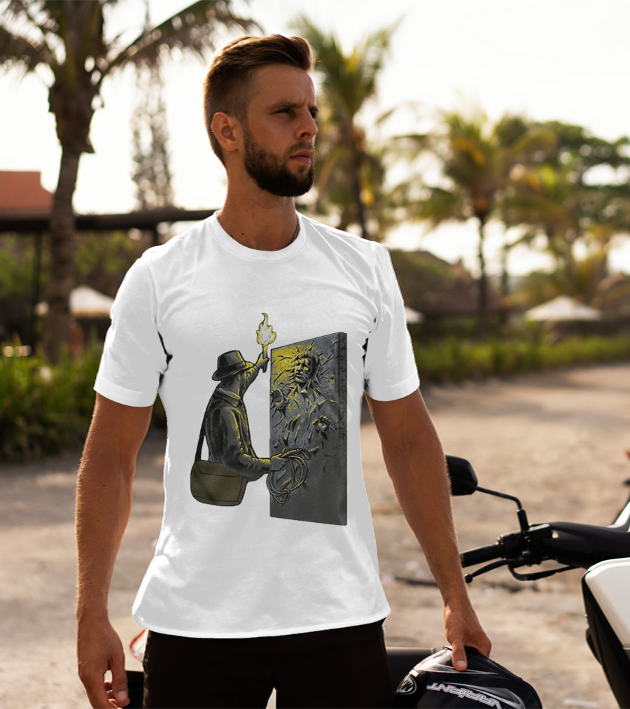 Indiana Jones Exploring Han Solo Frozen In Carbonite Mashup T-Shirt